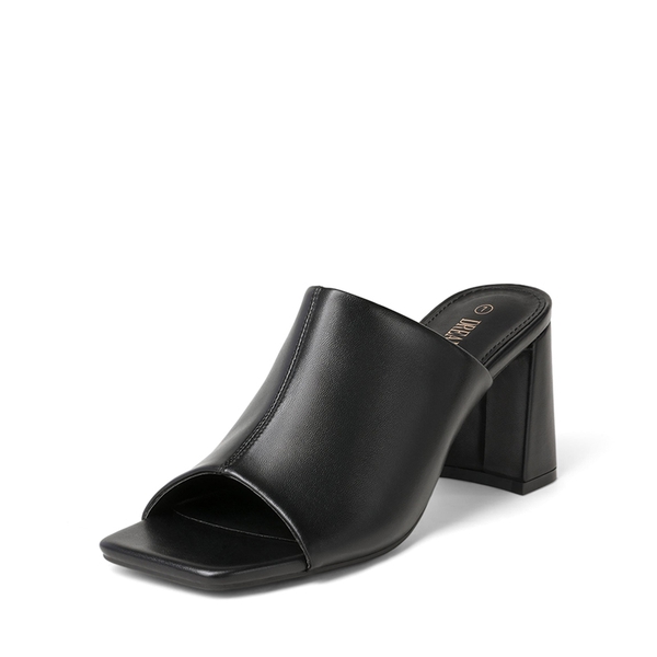 Women's Square Toe Block Heel Clear Pumps - BLACK PU -  0